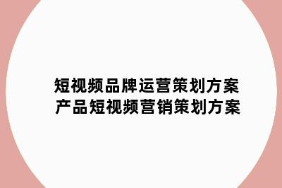 短视频品牌运营策划方案 产品短视频营销策划方案